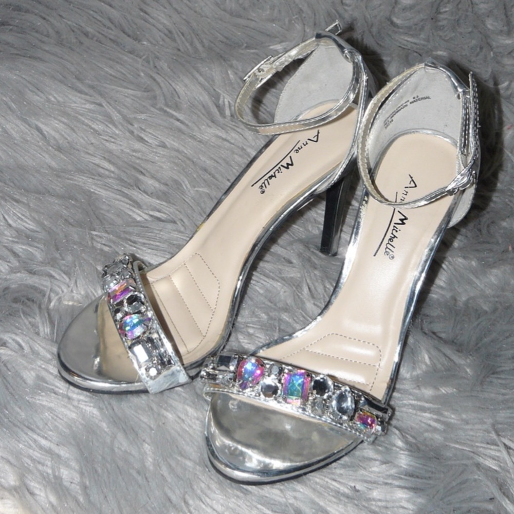 Anne Mitchell Silver Rhinestone Studded Heels